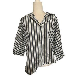 meg shop womens blue gray white long sleeve striped button down top large